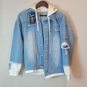 NWT Distressed Men's/Teen Boys Denim Jacket with Hood